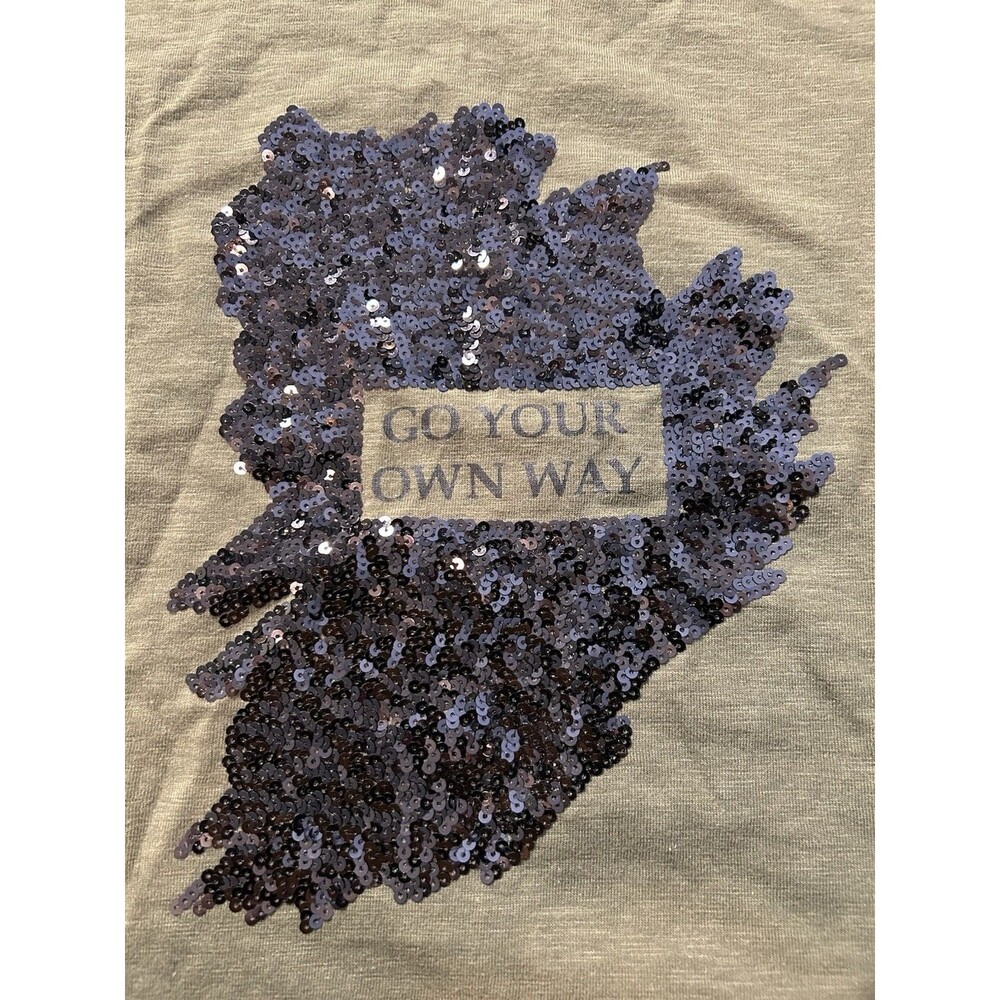 NWT Lane Bryant Top 22 24 2X Olive Green Sequin Map Go Your Own Way Graphic top